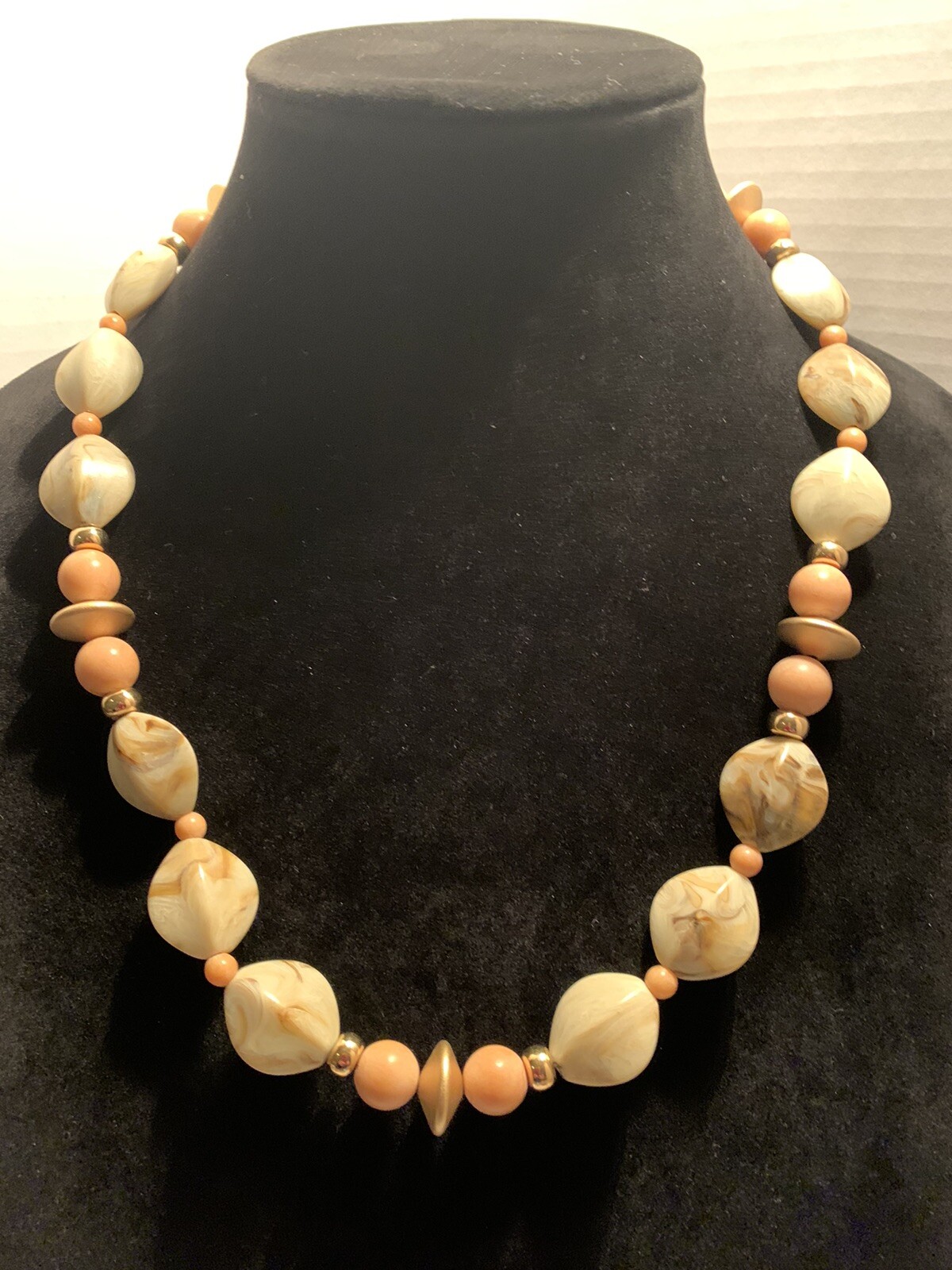 Lovely Napier Vintage Gold Tone Cream,Brown, & Gold Beaded Necklace