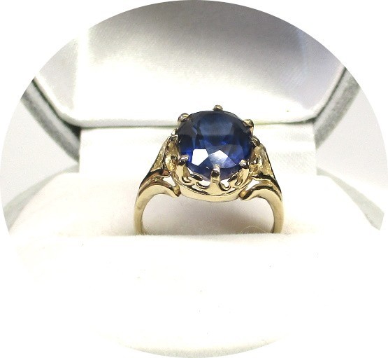 Pretty – Deep Blue TANZANITE Ring – Solid 14k Yellow Gold – Antique Mtg…