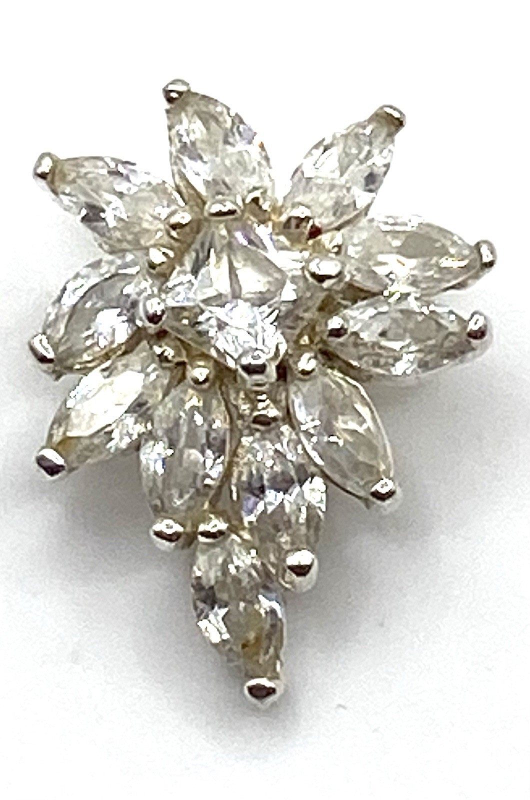 Vintage Sterling Silver CZ Flower Sparkling Pendant 1” Long
