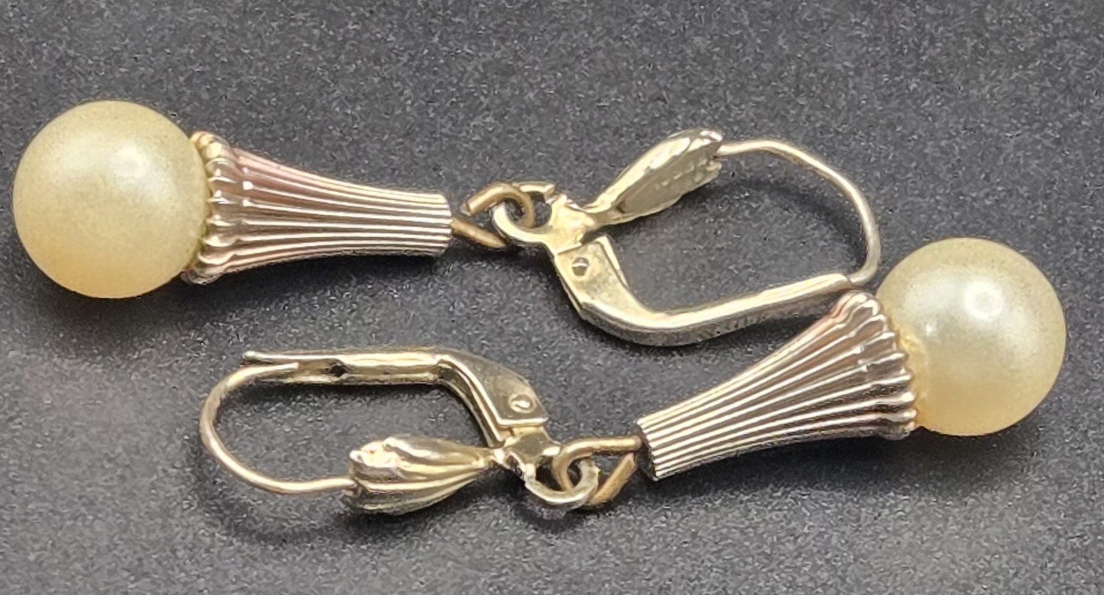 Vintage West Germany Pearl Drop Earrings Gold Tone Leverback Dangle GES GESCH