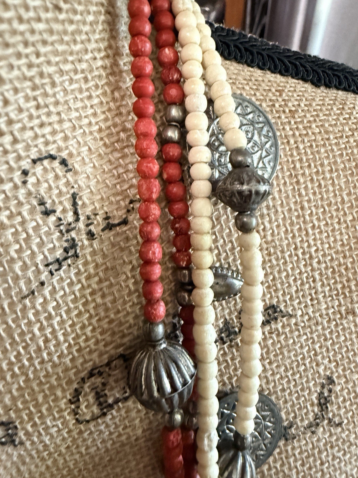Vintage Silver Tone Ribbed Bead Necklace Chunky Boho Southwest Style