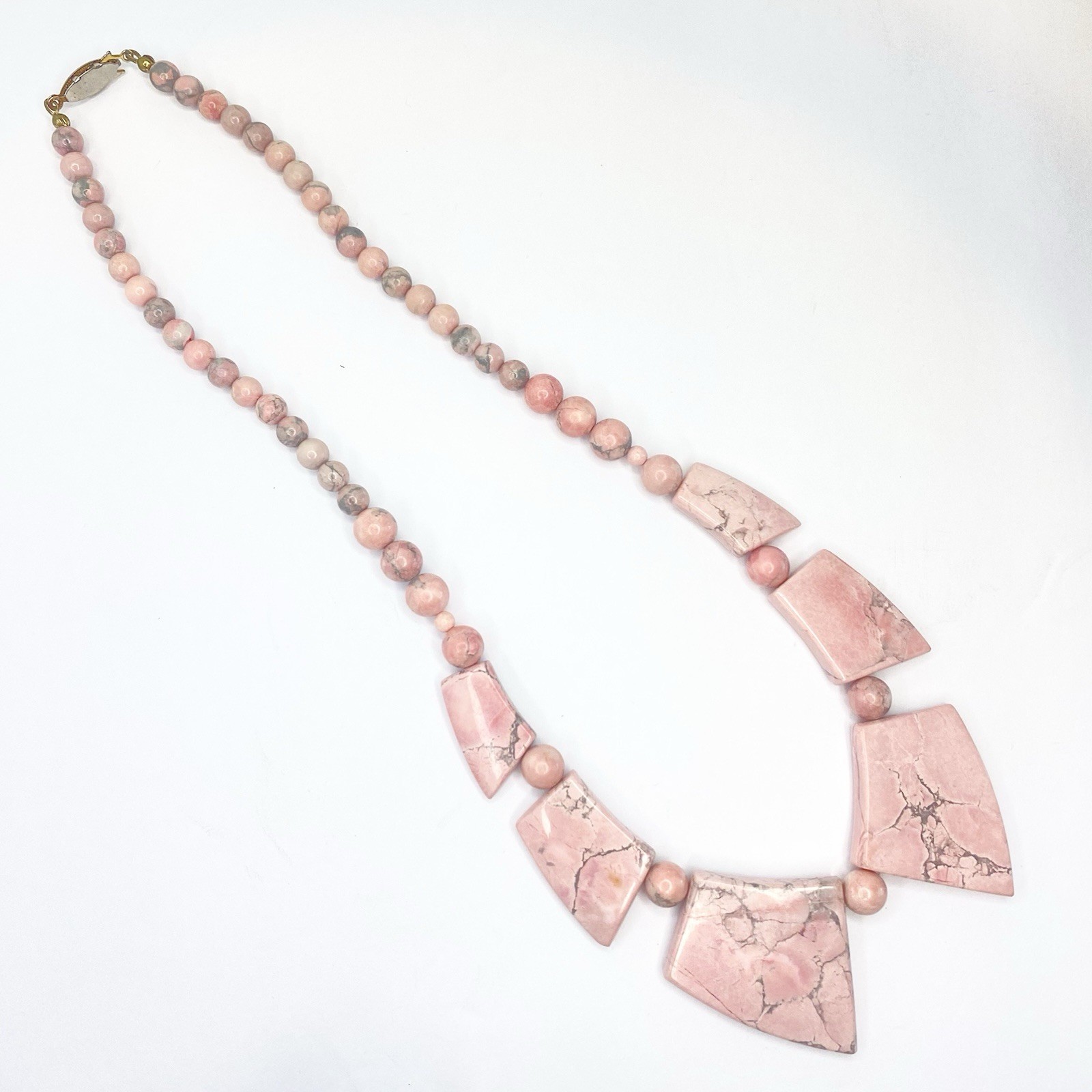 Vintage Pink Stone Necklace Natural Beaded Handmade Statement Artisan Rhodonite?