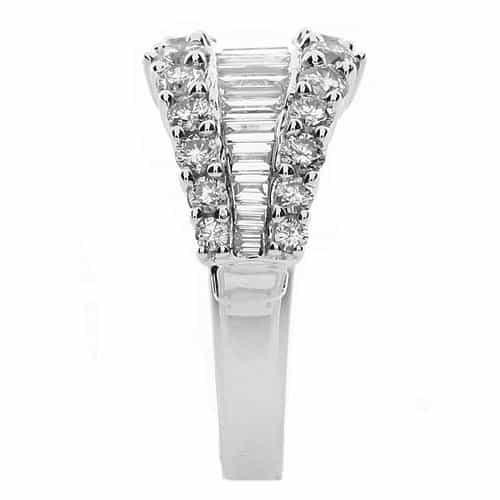 1.53CT DIAMOND 18KT WHITE GOLD ROUND & BAGUETTE 3 ROW WEDDING ANNIVERSARY RING