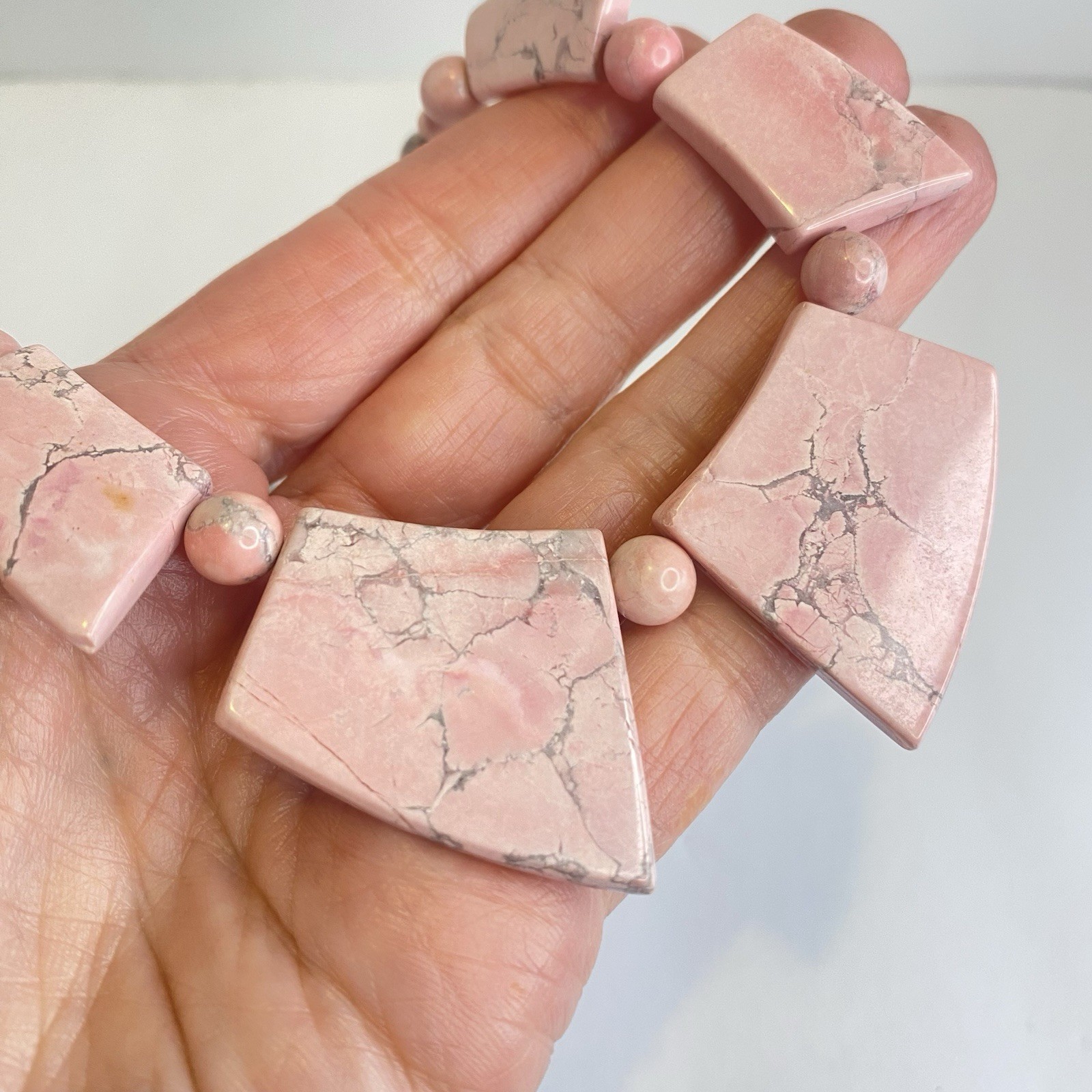 Vintage Pink Stone Necklace Natural Beaded Handmade Statement Artisan Rhodonite?