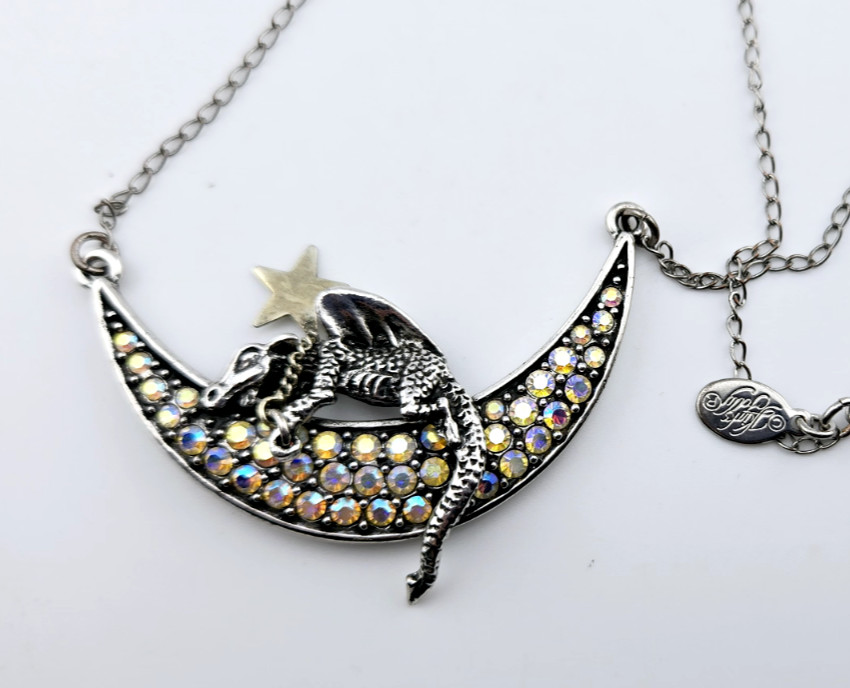Kirks Folly 17.5in ST Aurora Borealis Rhinestone Dragon Moon Necklace #34