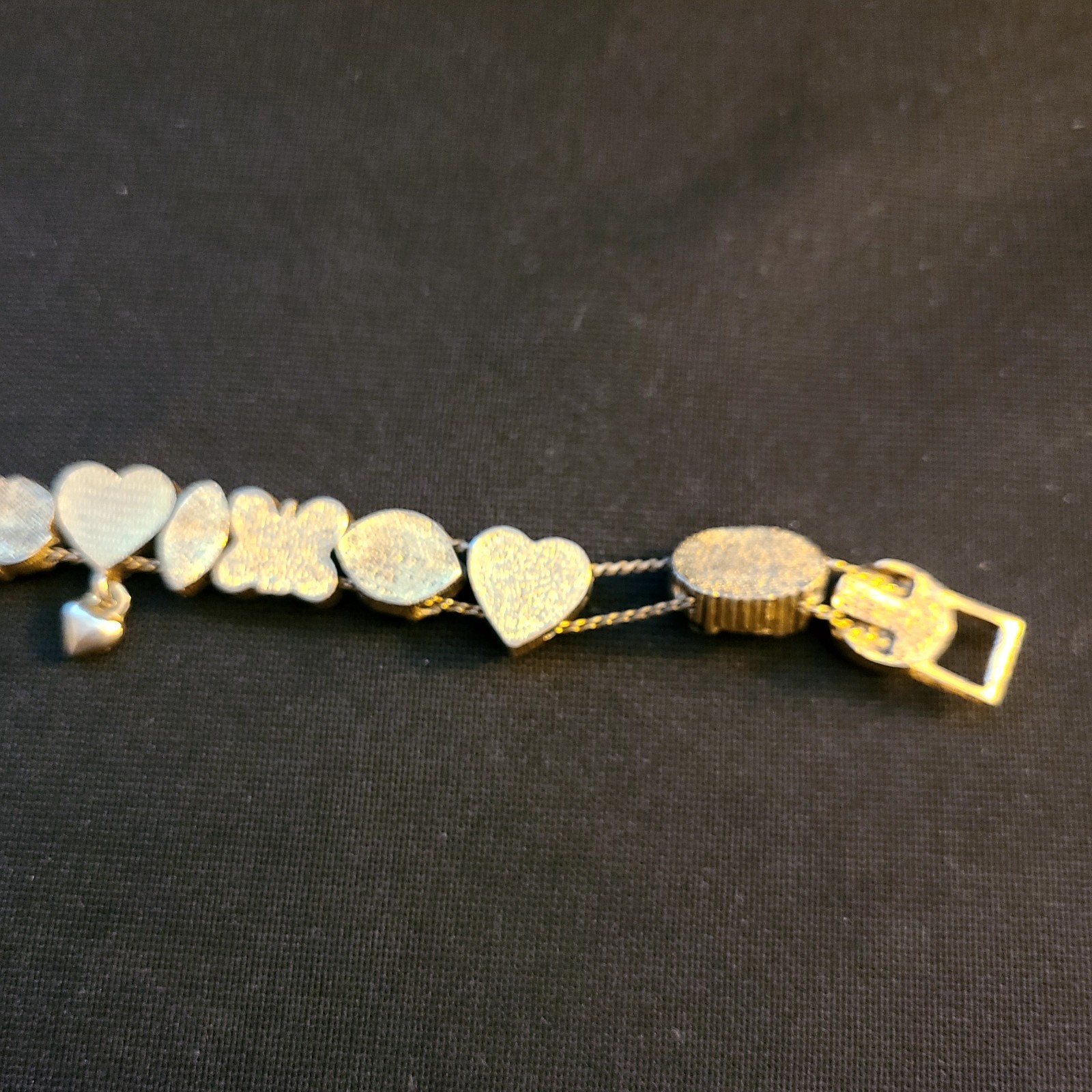 Vintage Victorian Gold Tone Slide Bracelet (14) Charms Mom Cameo Butterfly Heart