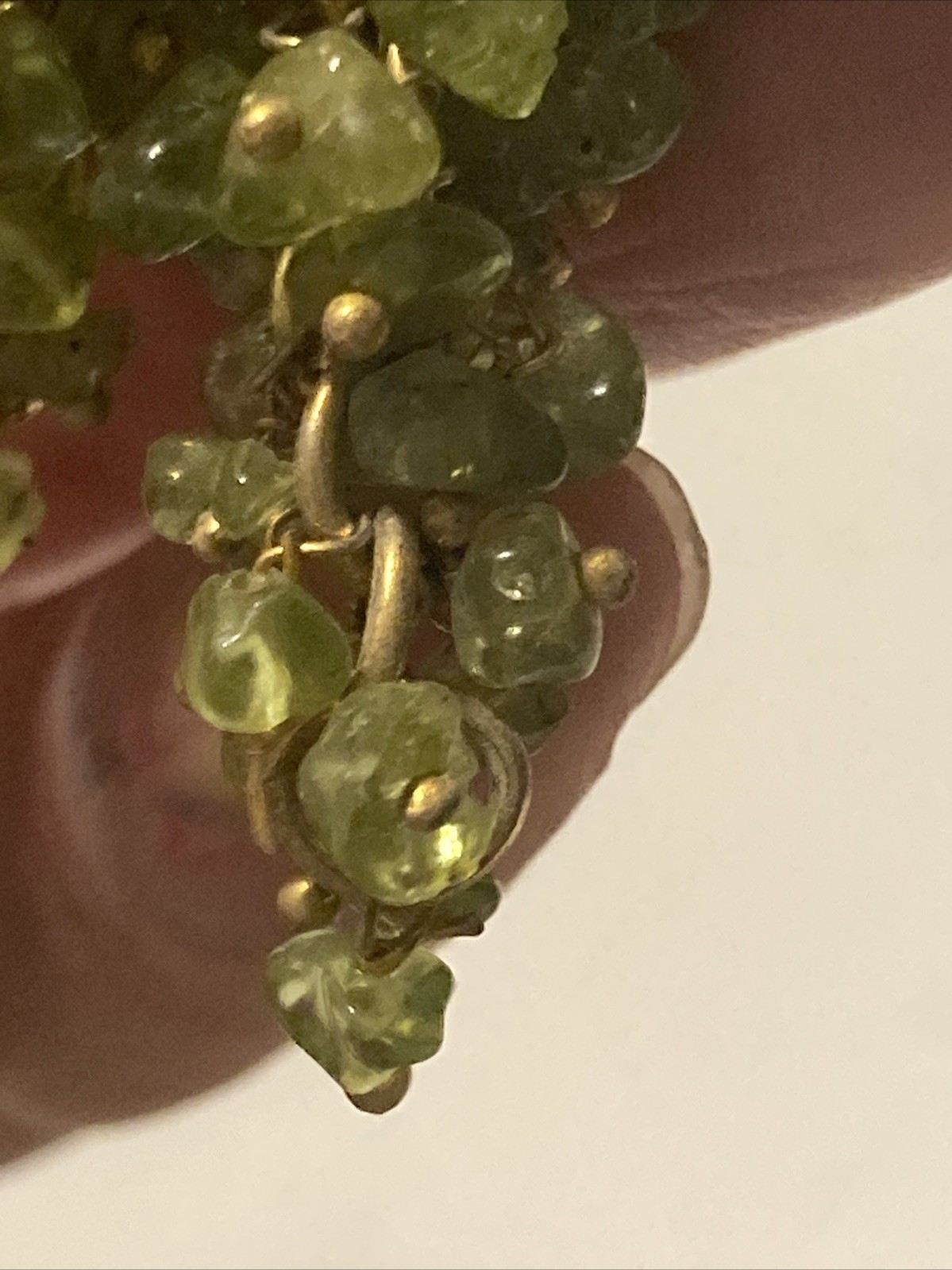 Vintage Drop Earrings Green Chip Beads Either Glass Or Gemstone (not sure)