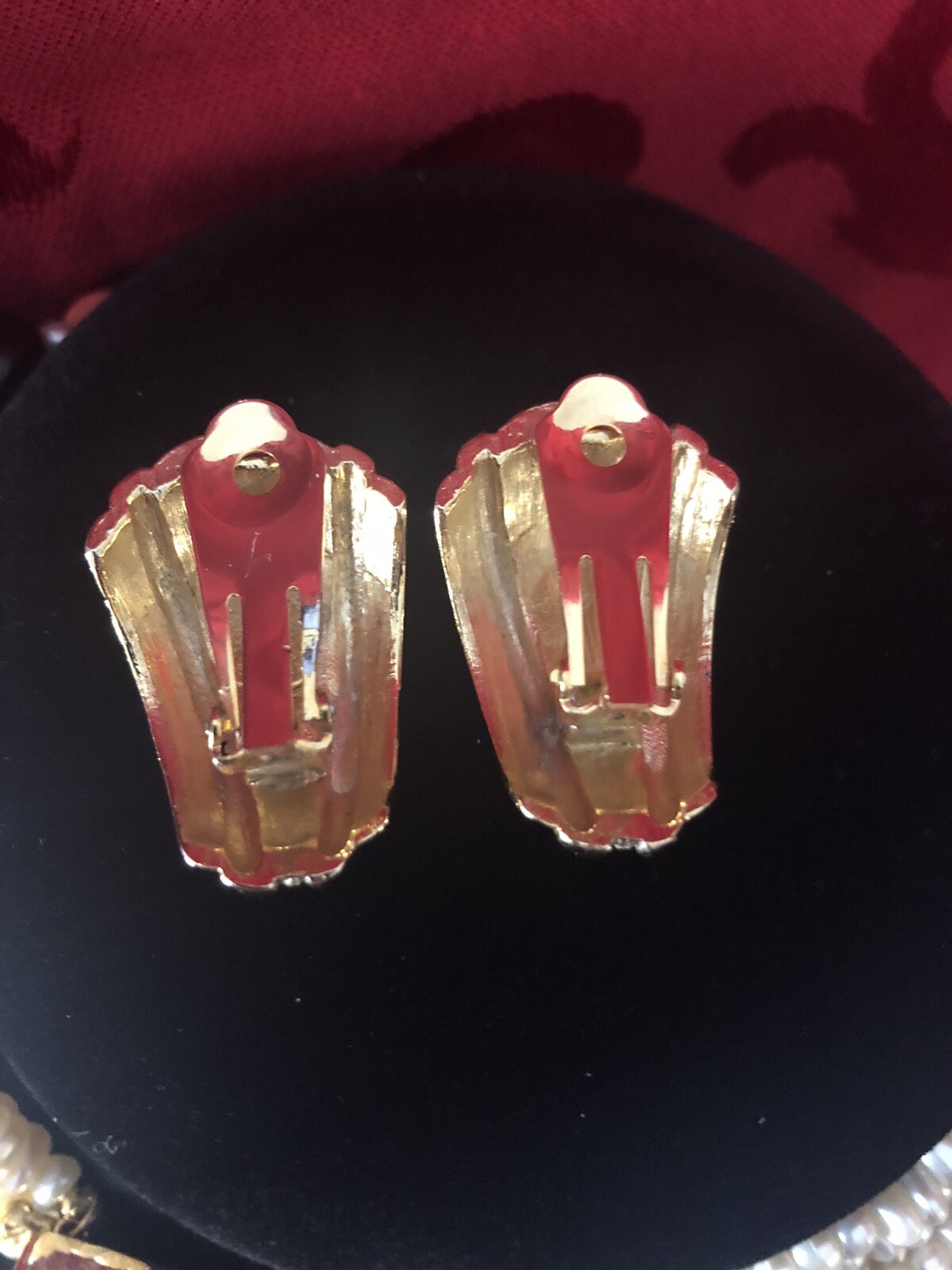 Vintage signed KJL Kenneth Jay Lane Gold Plated Deco Earrings with Rhinestones