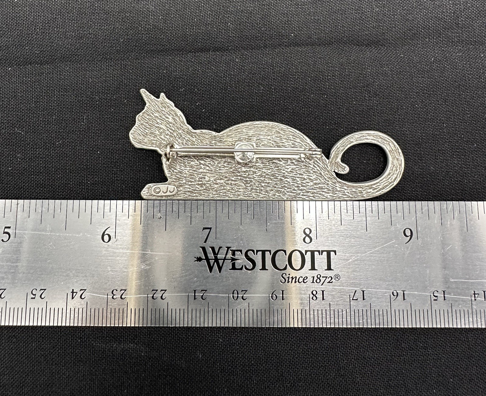 Vtg JJ Cat & 4 Mice Brooch Pewter Jonette Jewelry Whimsical Kitschy Chic