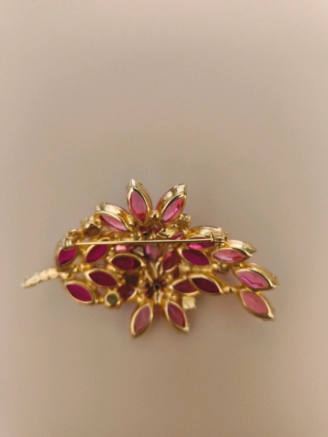 Juliana Layered Rose Pink & Ruby Red Dbl Flower Rhinestone Brooch #85