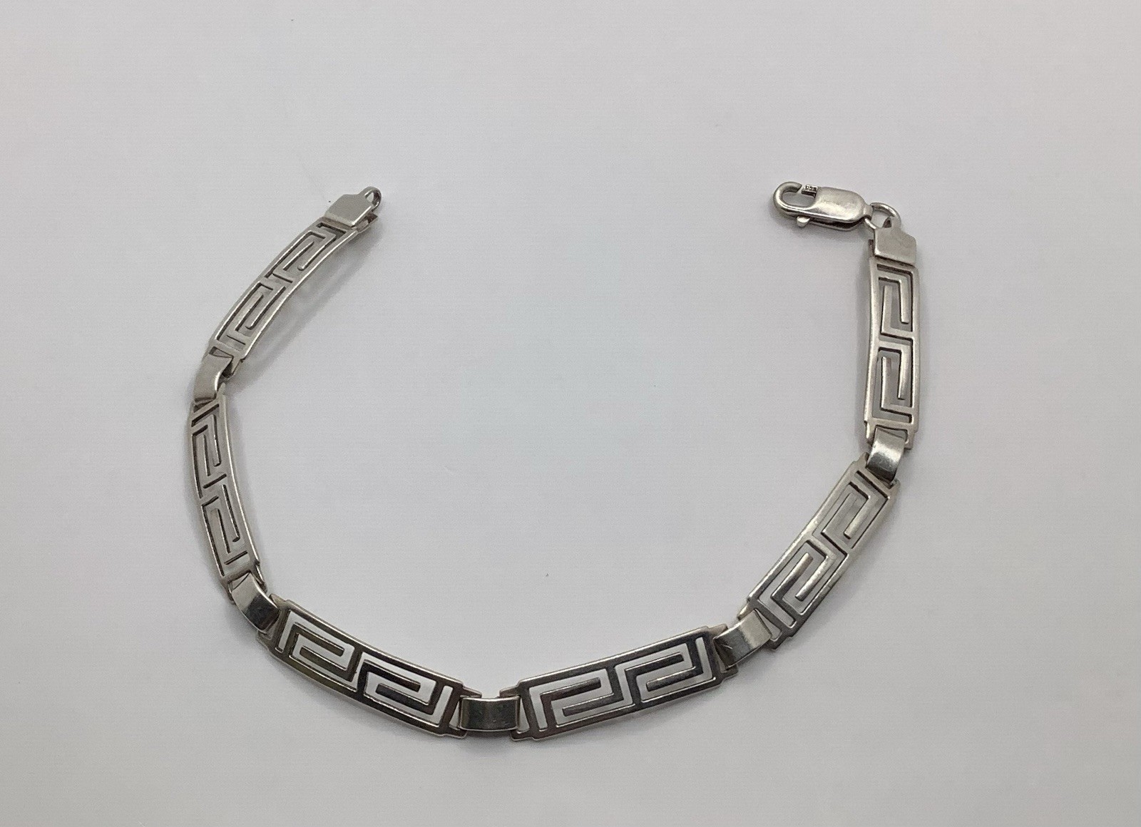Vintage Signed MF 68 925 MEX Sterling Silver Greek Key Link Bracelet