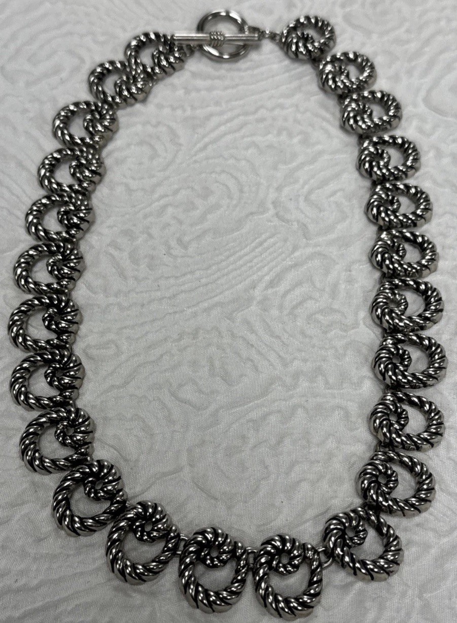 Vintage Chunky Intertwined Silver Knot or Circular Braided Link 17” Necklace
