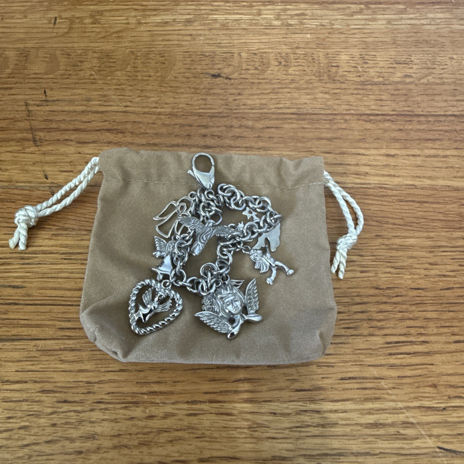 Vintage MILOR Guardian Angle Charm Chain Bracelet Stainless Steel 8”