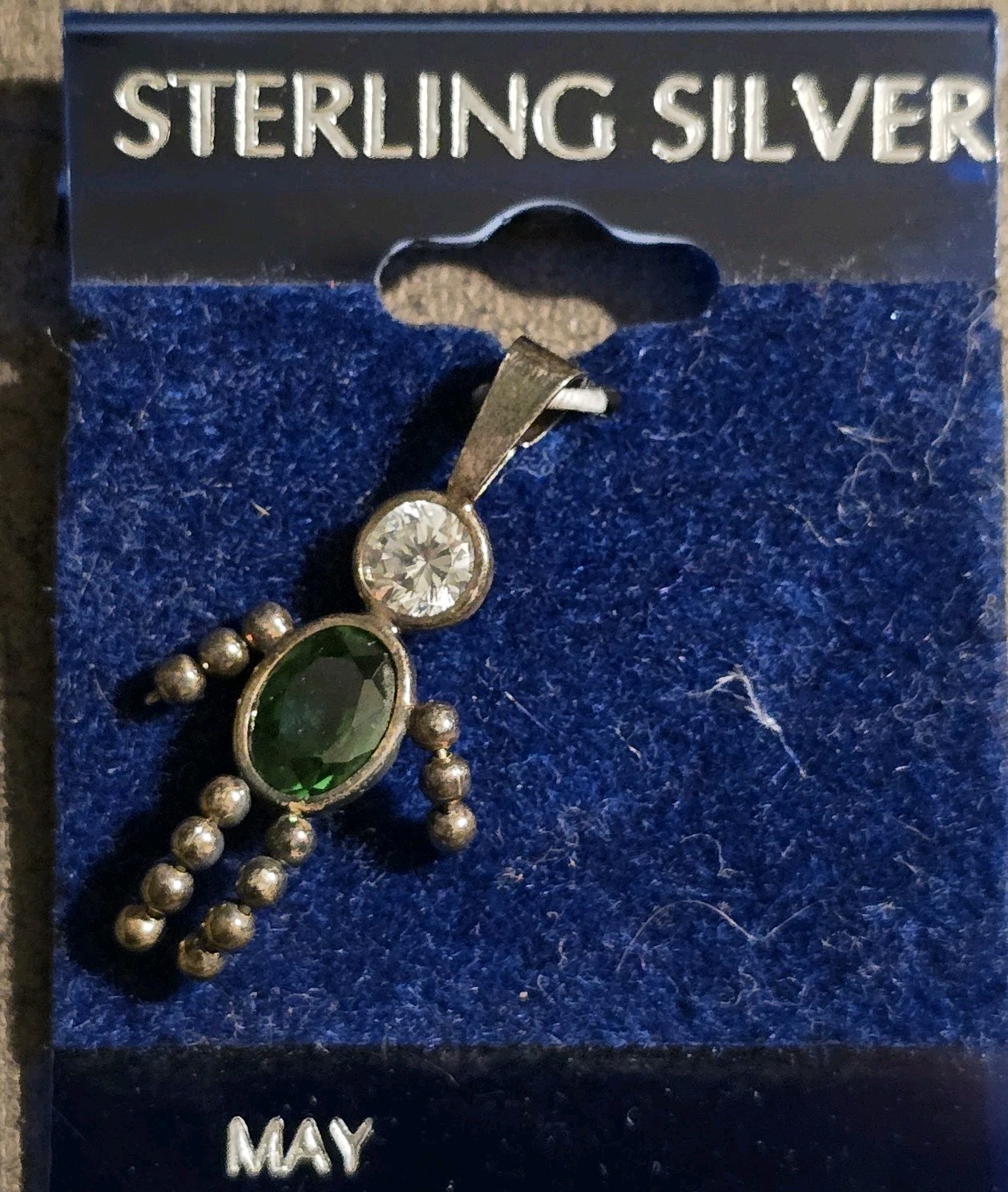Vtg. May Sterling Silver Emerald Cubic Zirconia Birthstone Stick People Charm