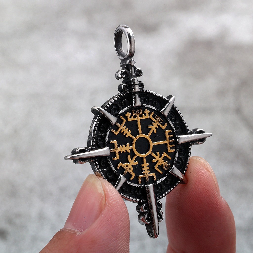 Stainless Steel Men’s Pendant Viking Compass Rune Necklace