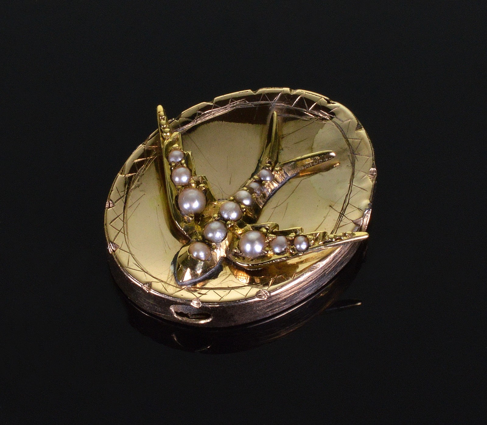 VICTORIAN 14K GOLD LARGE SWALLOW BIRD SLIDE FOR BRACELET NECKLACE C.1890