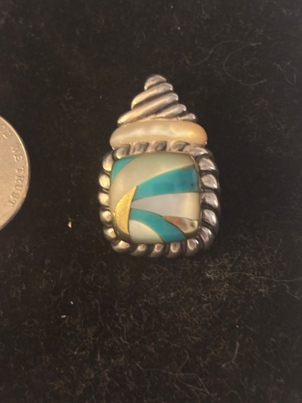 Asch Grossbardt 925Sterling Silver & 18K Gold MOP Pearl ONYX Inlay Pendant #3700