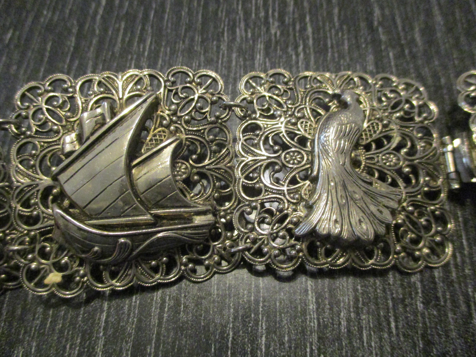 Vintage US Zone Germany Filigree Buddha Asian Theme Wide Link Bracelet Repair