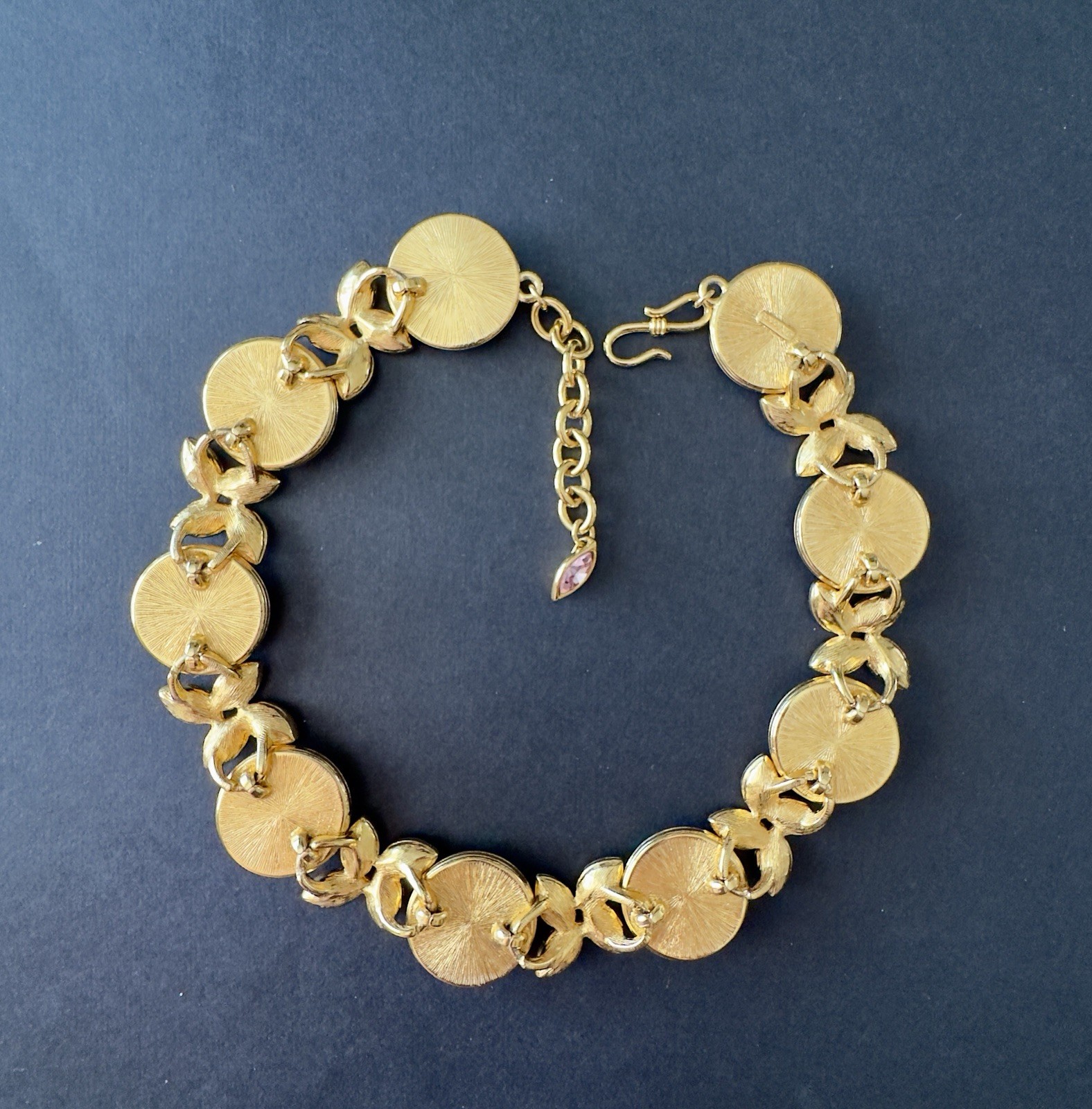 Vintage Monet Runway Necklace Faux Pearls Pink Crystal Gold Tone Statement