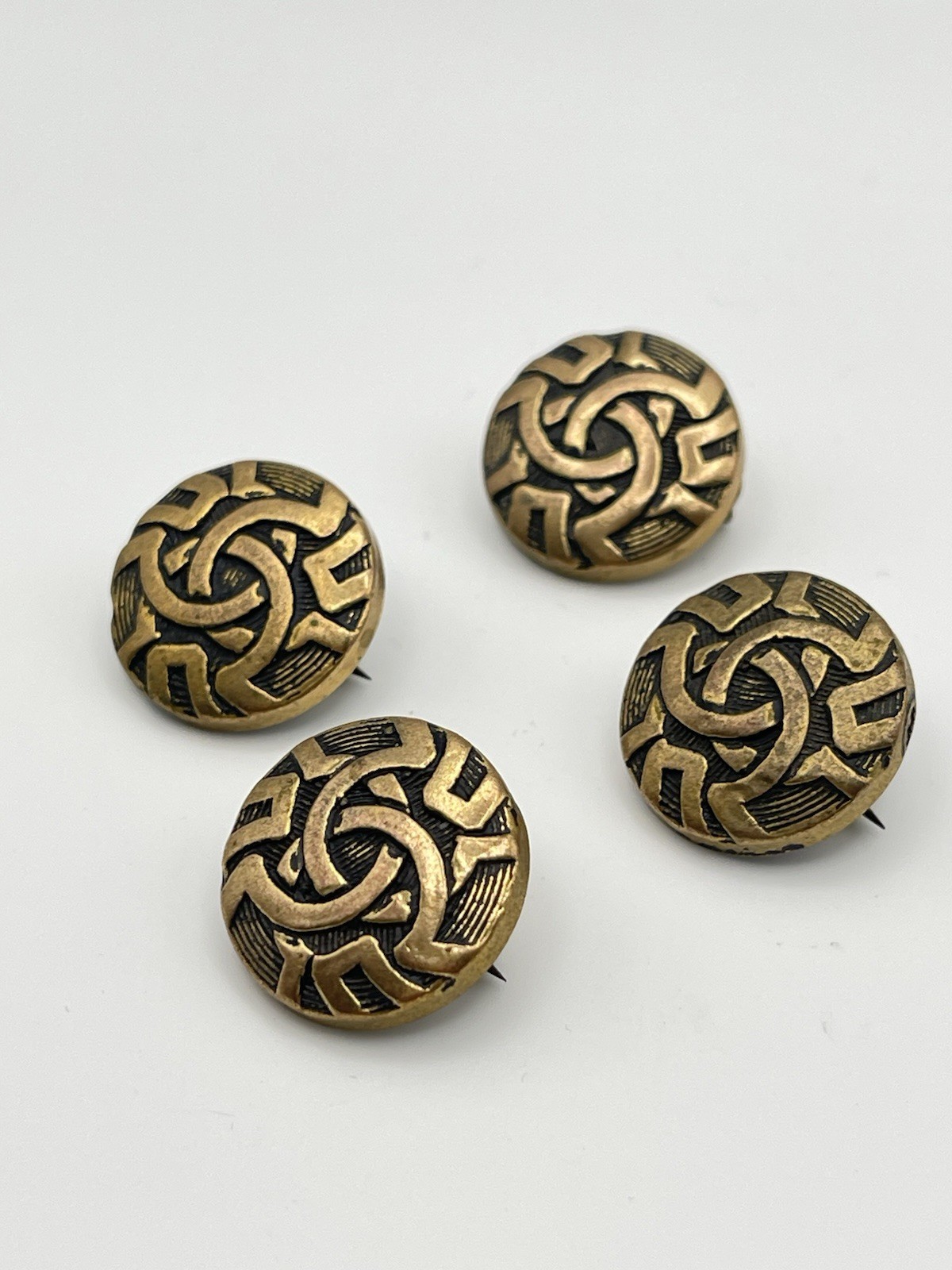 Antique Lot of 4 Gold Tone Celtic Knot Pin Back Brooch Pins Scottish Irish