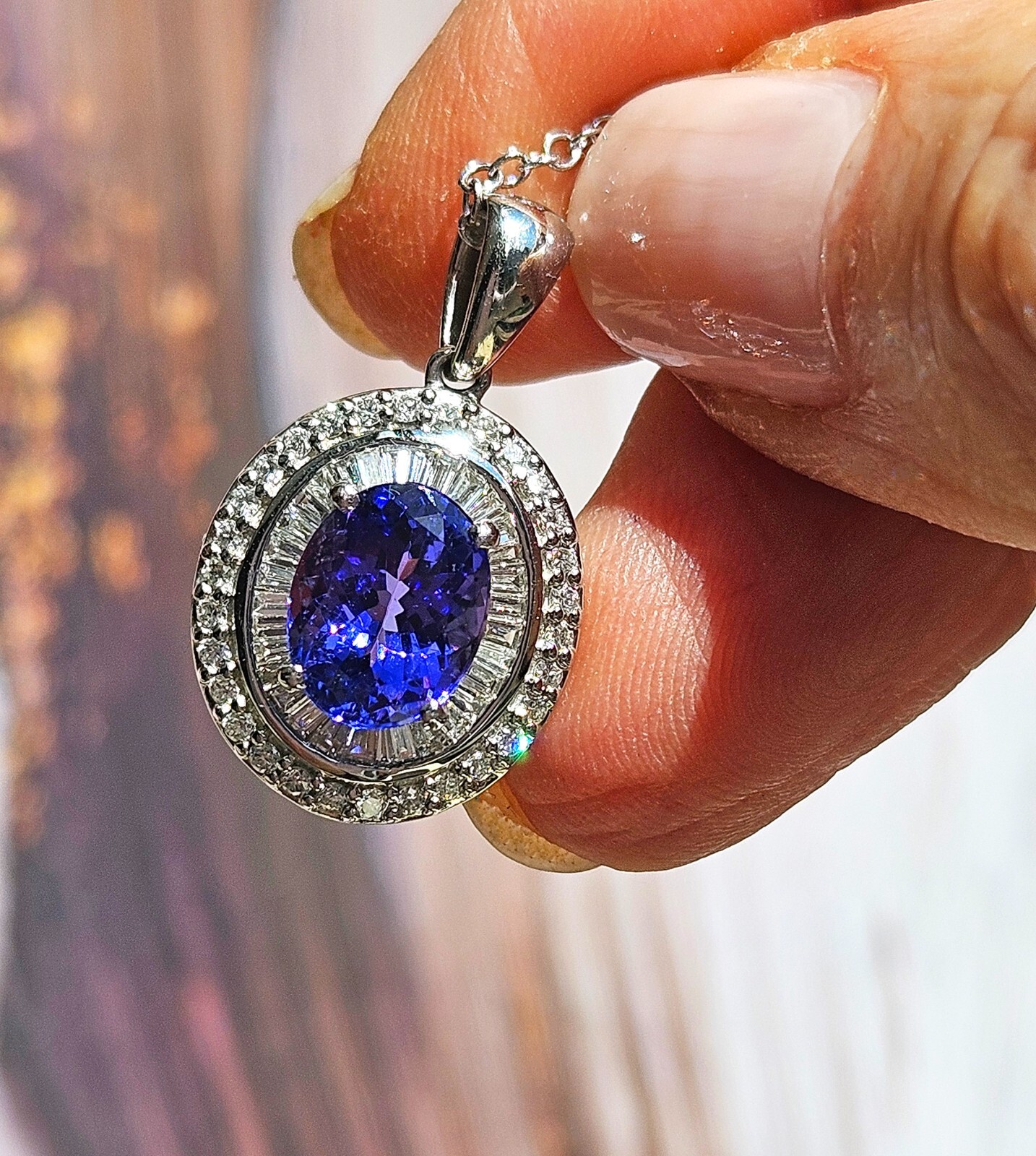Rhapsody AAAA OVAL Tanzanite E-F VS Baguettes Diamonds 3.45ctw Platinum Pendant