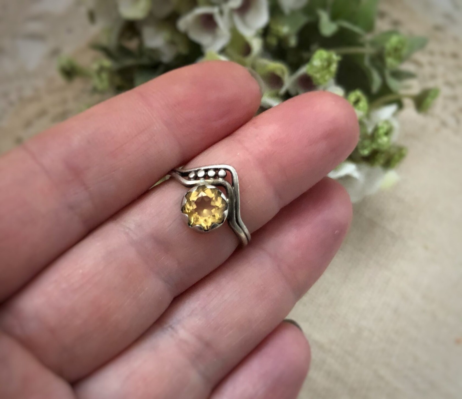 Fine Estate Jewelry Soviet Vintage Ring Sterling Silver 925 Citrine Size 6 USSR