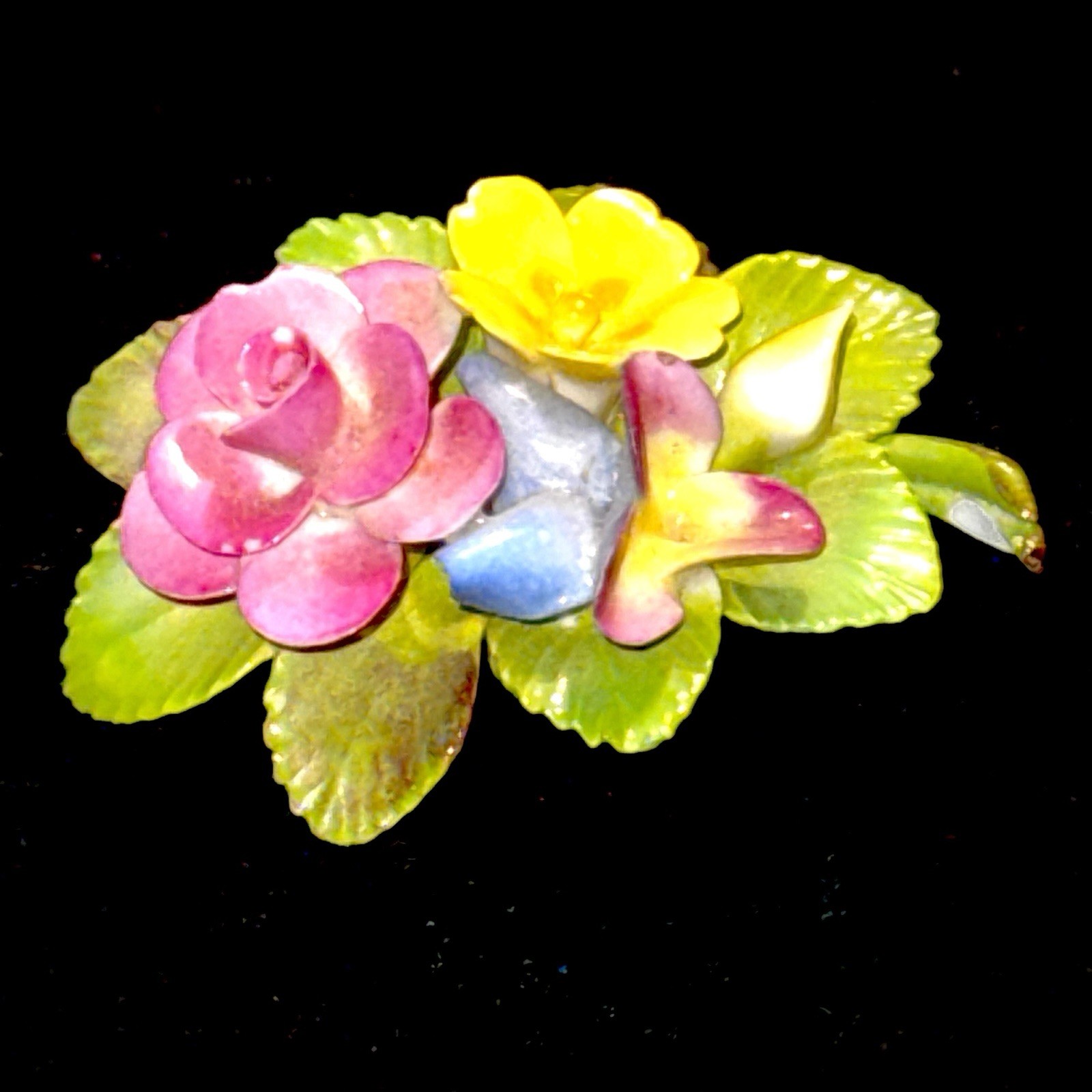 Cara Staffordshire Floral Brooch-1930s English Bone China Porcelain