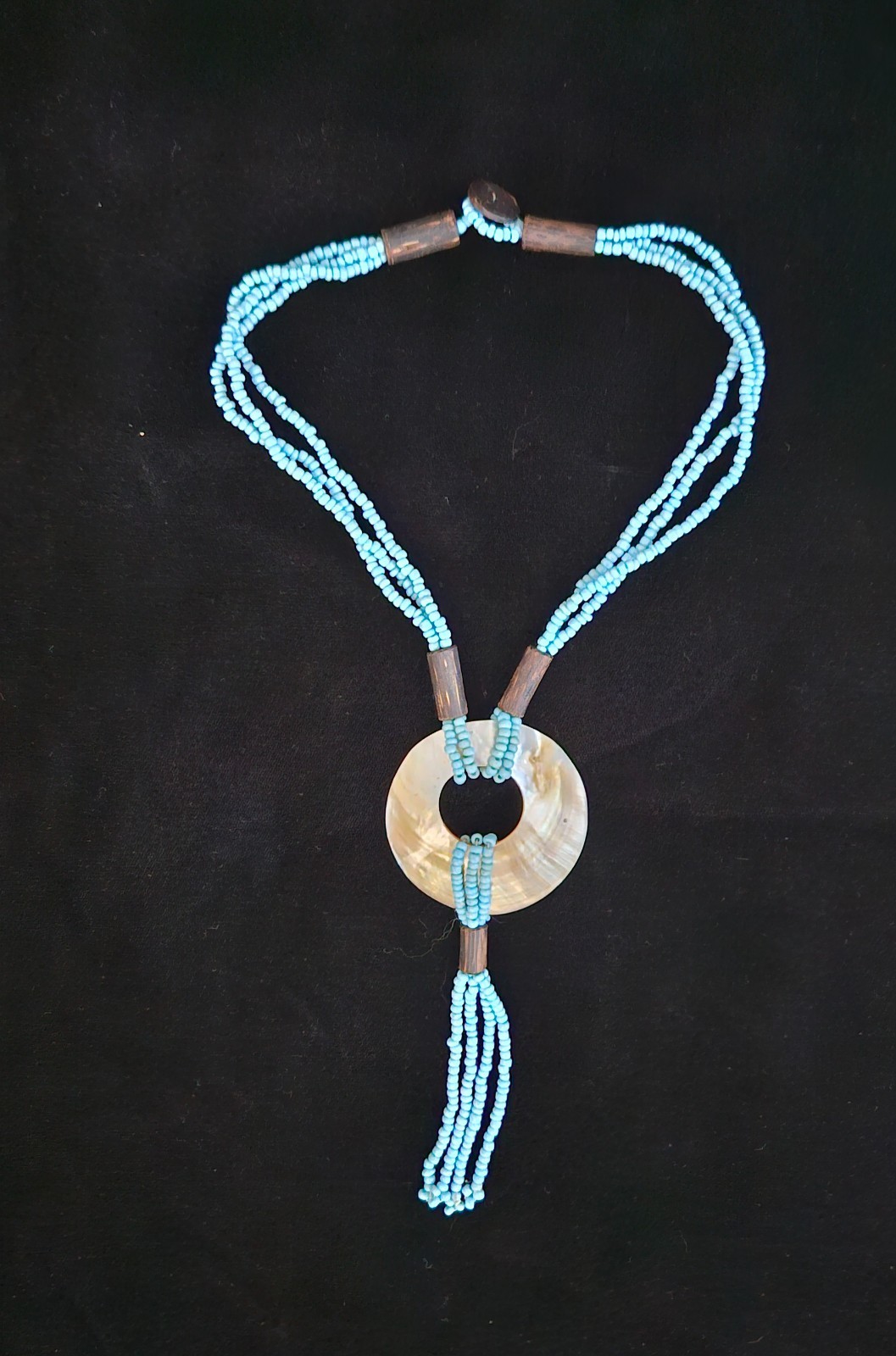 Vintage 80s Abalone Shell Turquoise Seed Bead Multi Strand Choker Necklace