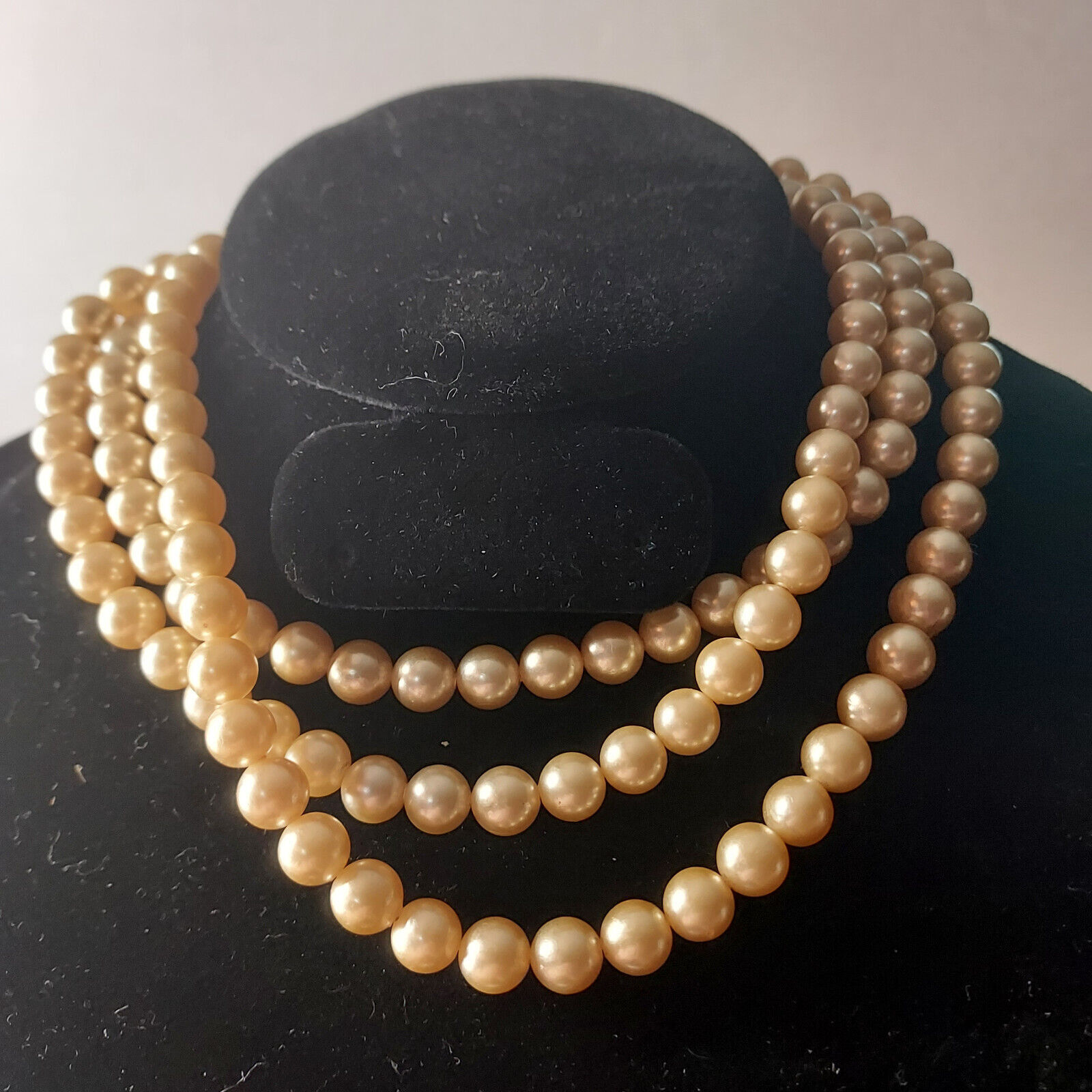 Vintage Cultured three-strand Pearl Necklace approx. staggered 10-12-14 inch