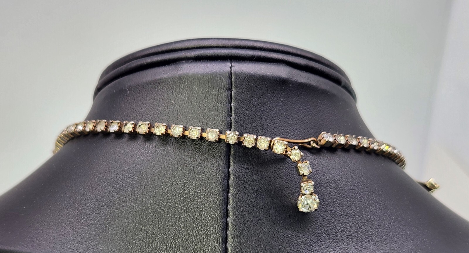Vintage Brutalist 15″-17″ Choker Necklace AB Rhinestones Statement Piece 1950s