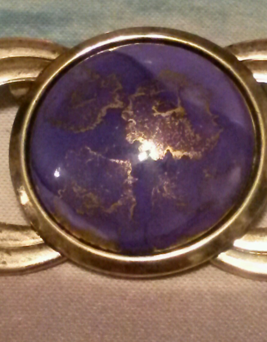 Vintage Cobalt Blue/Purple Foil Cabochon Brooch and Earring Set – Gold Tone
