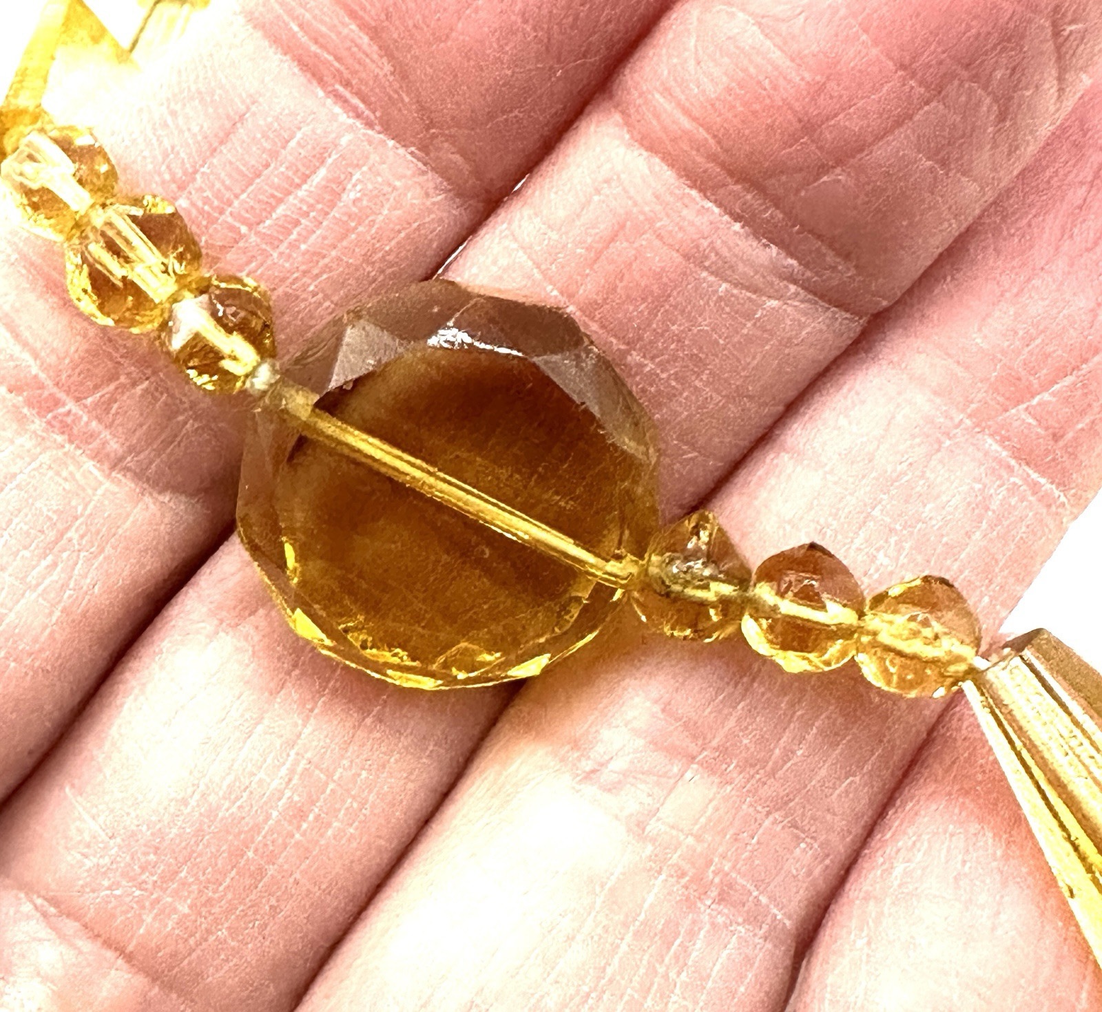 VTG Czech Unusual Faceted Yellow Glass Necklace