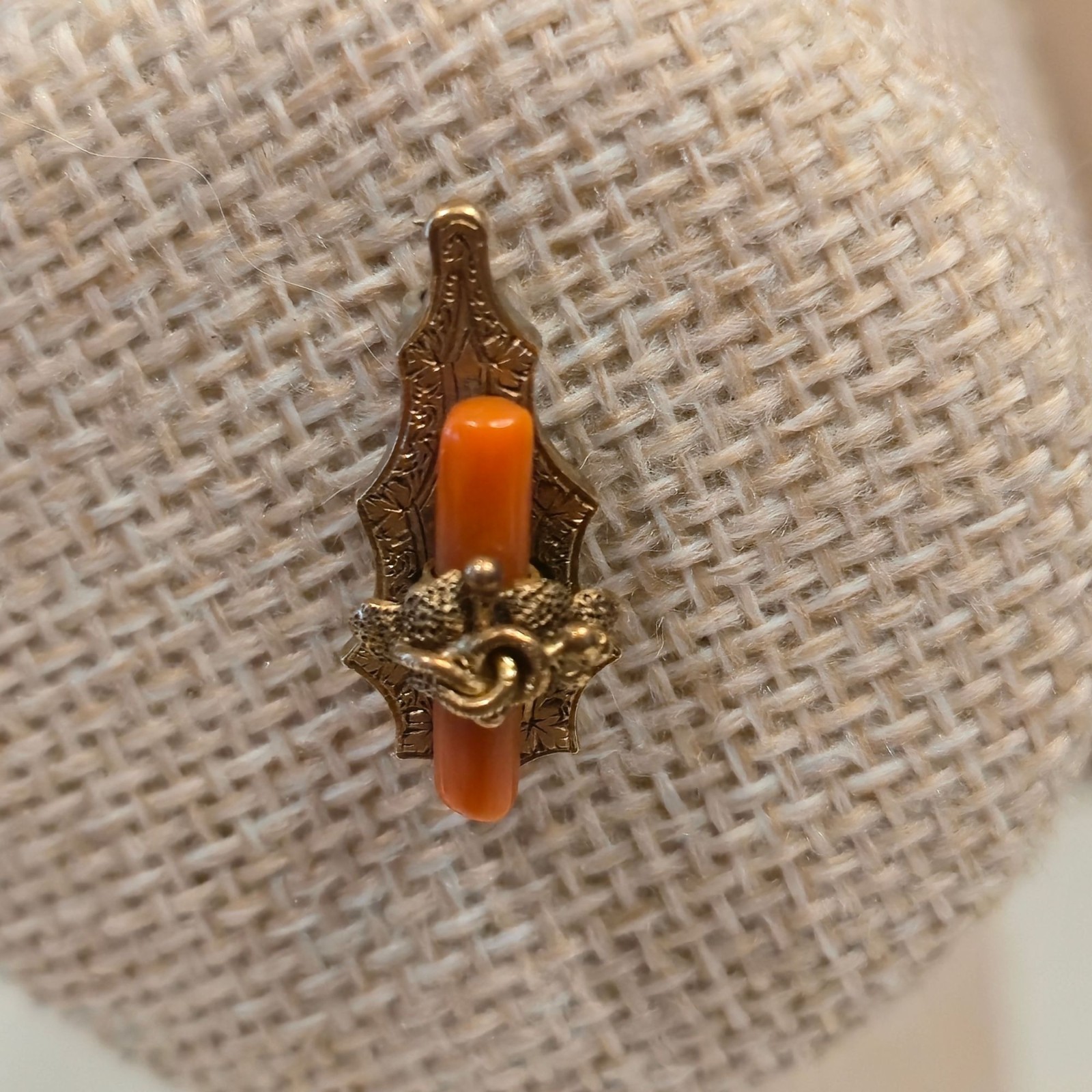 Antique Victorian 14K Gold Snake Brooch Coral Serpent Estate Jewelry mourning pi