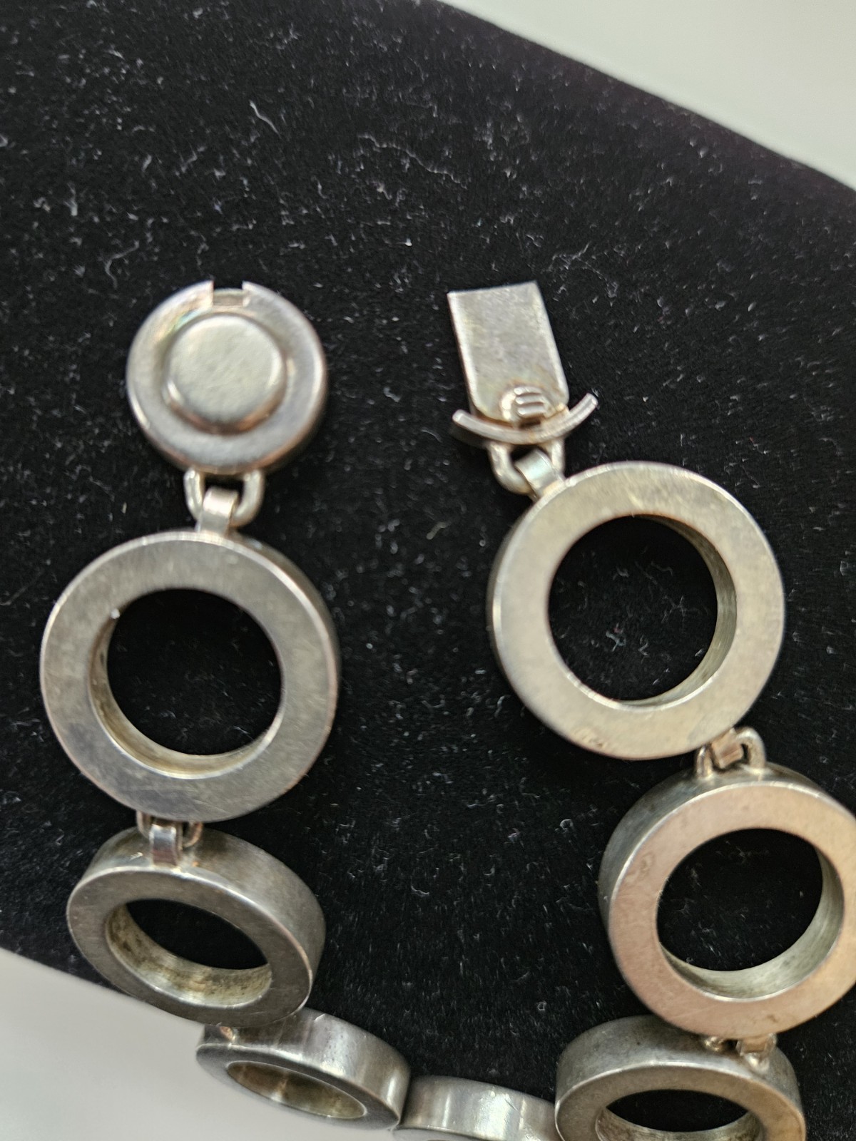 VINTAGE N.E. FROM MODERNIST STERLING SILVER CIRCLE LINK BRACELET 7″ DENMARK