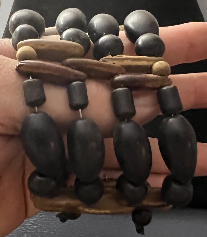 Brown & Black Wooden Beads 4 Level Bracelet Tie Closure Stretch Band #30