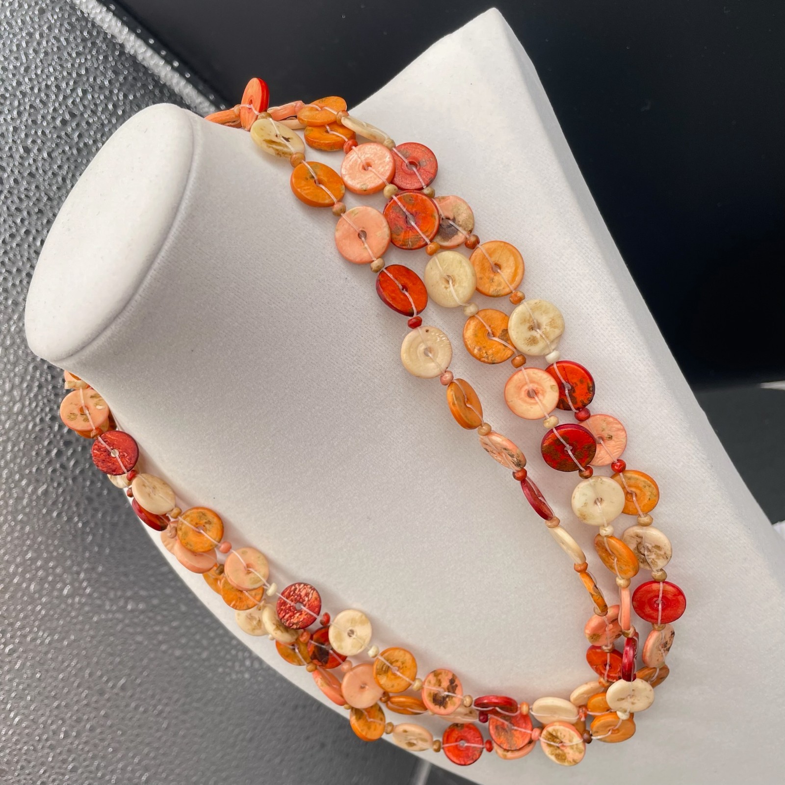 Vintage Multicolor Shell Nugget Nude Dyed Wood Lobster Beaded Necklace – 19″