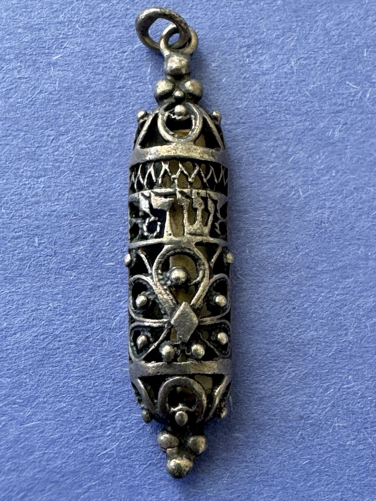 Antique 1900s RARE Judaica Sterling Silver Mezuzah Pendant Hebrew Scroll Amulet