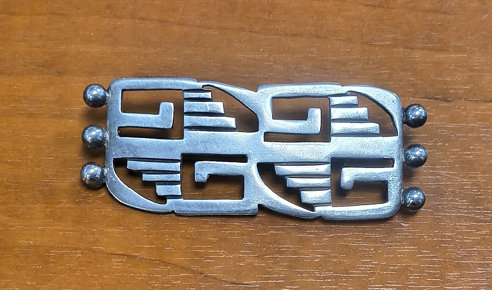 Vintage 1940’s Taxco Mexico 980 Sterling Silver Pre Columbian Design Brooch Pin