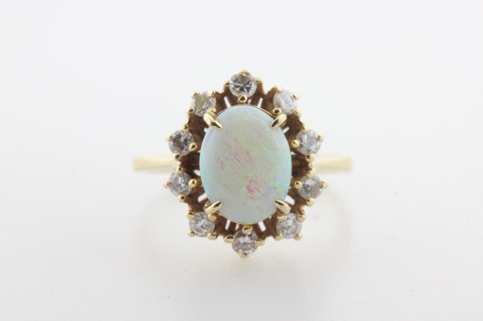 Antique Estate 14K Yellow Gold 1.67 ct Opal & 0.40 ct Diamond Ring – Size 7.5