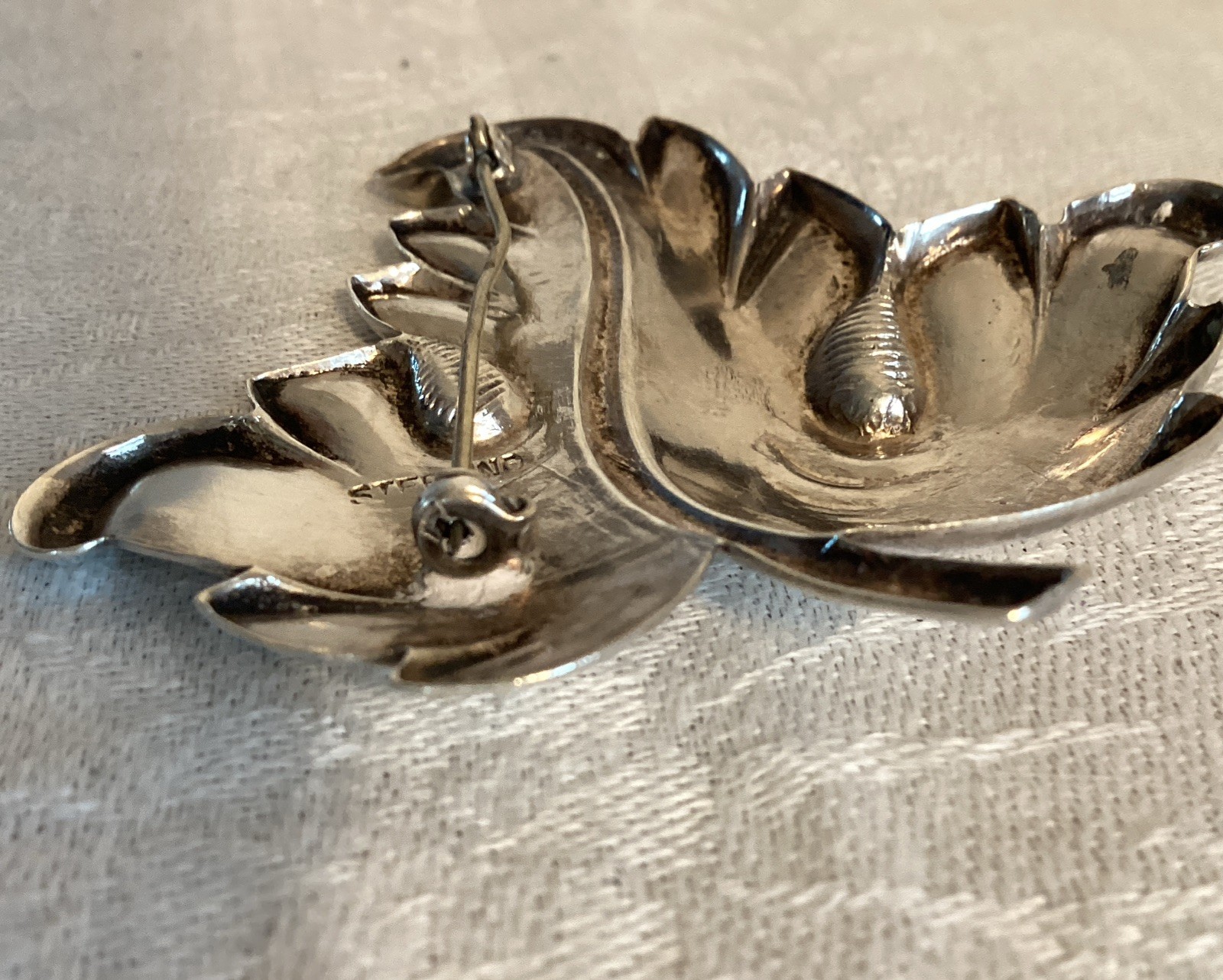 Leaf Shaped Vintage Sterling Silver Brooch Nature Arborist Fall Gift