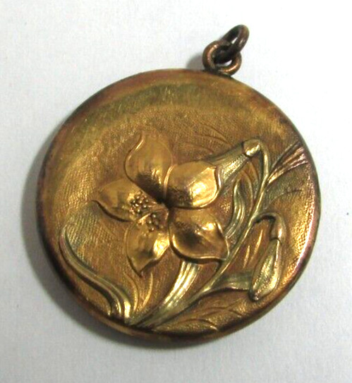 Vintage Art Deco Unmarked Gold Filled Round 3D Flower Floral Locket Pendant