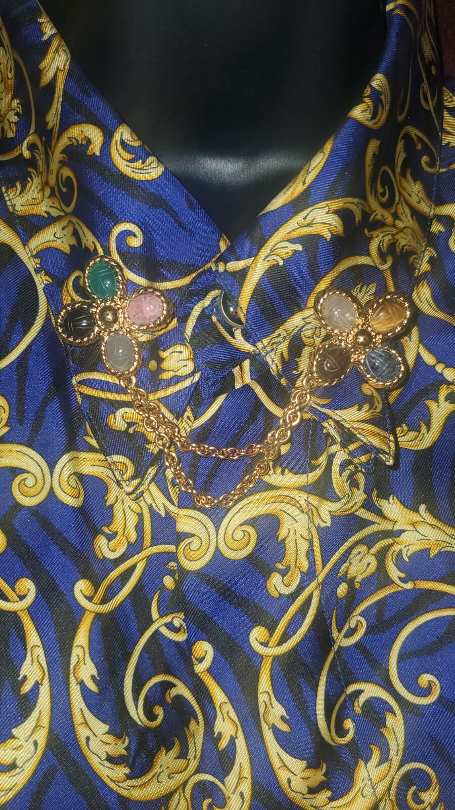 VTG Bal-Ron 12kGF Egyption Revival Scarab Collar SwagPins Lapis Onyx Quartz Jade