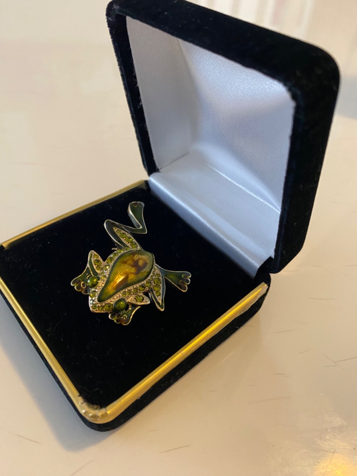 frog brooch pin with a rollover safety clasp