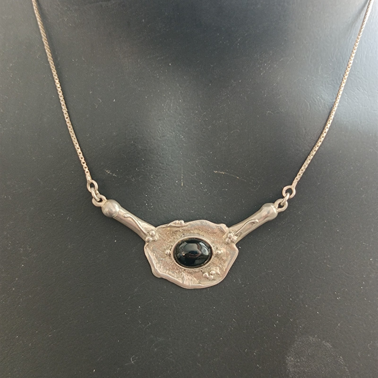 Modernist Silver Onyx Necklace Artisan Freeform Bib Brutalist Israel Art Vintage
