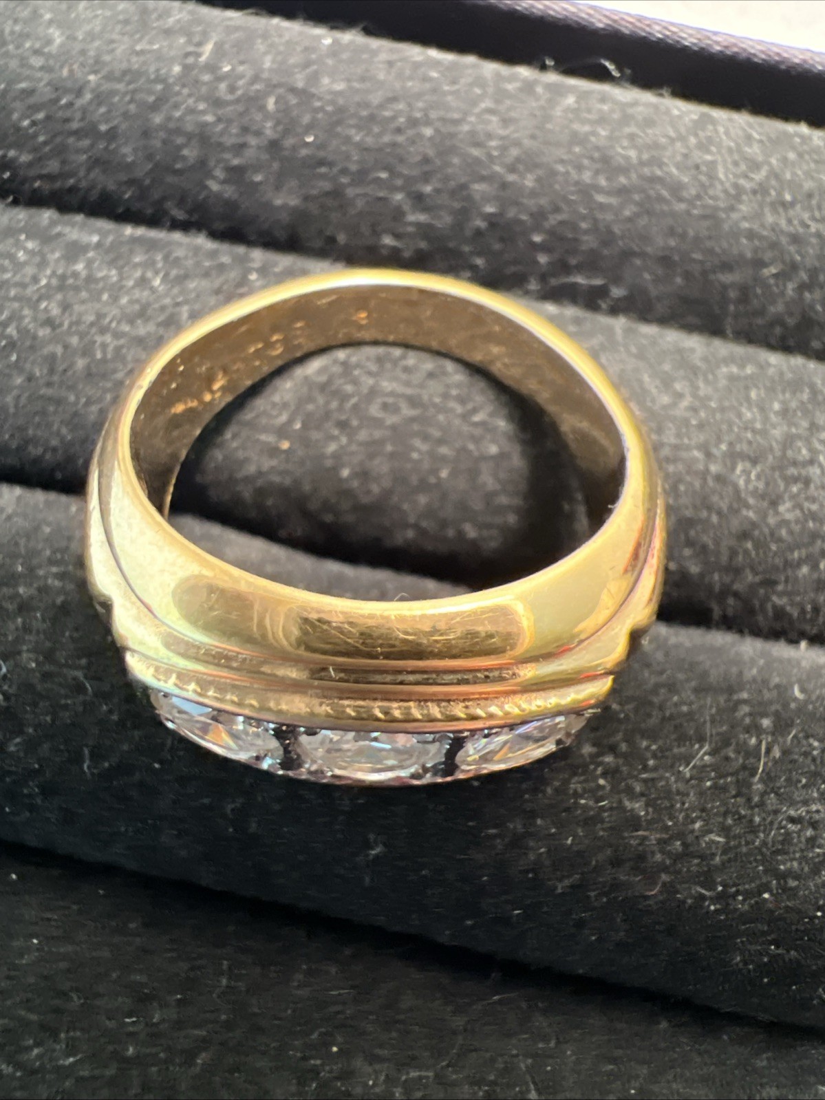 Vintage Uncas 14K Gold Plated 3 Stone Ring Size 8 Gorgeous Art Deco Style