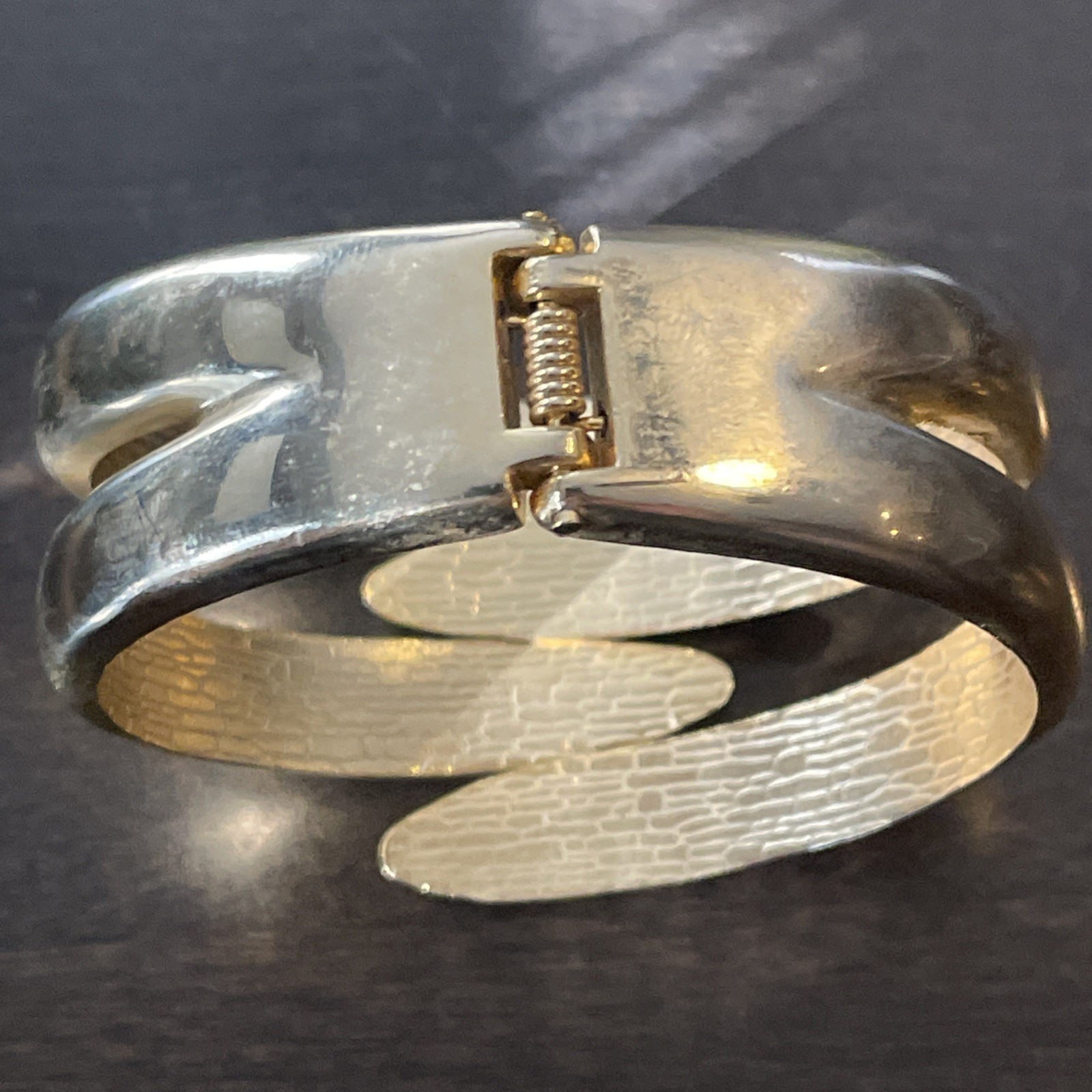 VTG Hinge Bracelet across opening Gold Tone 2 Row Entwine Design