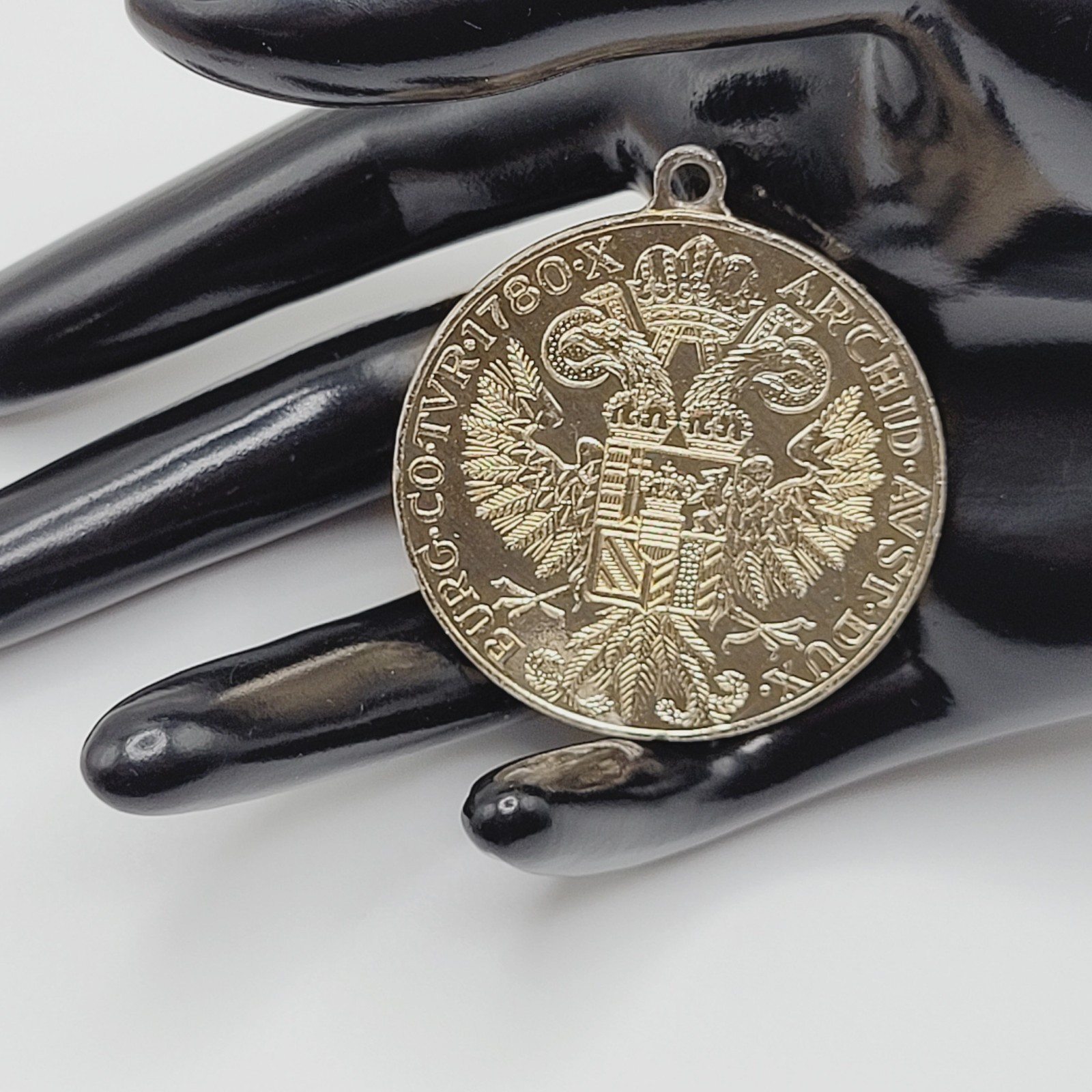 Maria Theresa Replica Token Medallion Coin Pendant Gold Tone Attached Bail