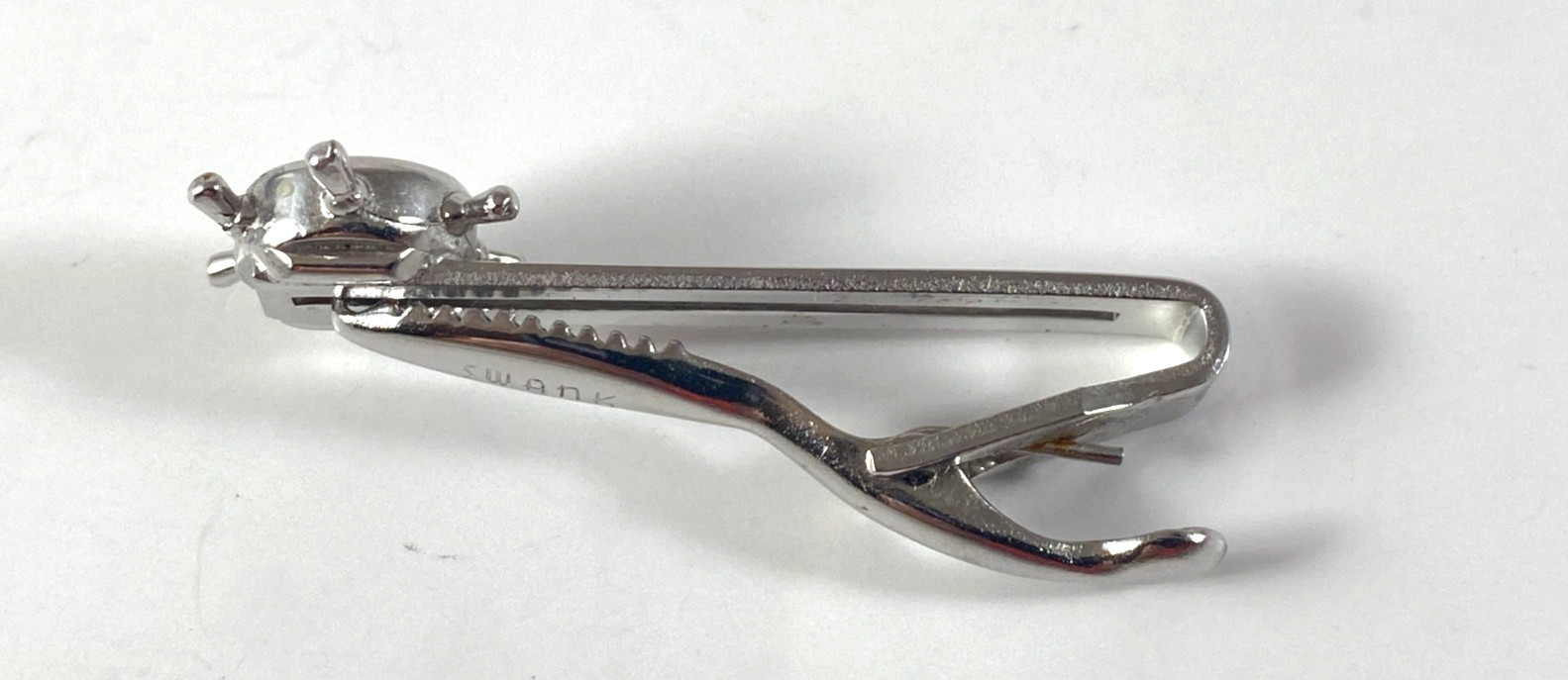 Vintage Swank Captain Wheel Compass Men’s Tie Clip Silver Tone 1950s Nautical