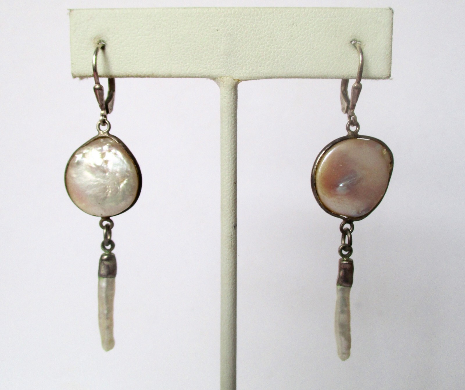 Pair of Vintage 2 1/2-Inch Coin Pearl Earrings With Drop/Boho/Shabby Chic/Hippie