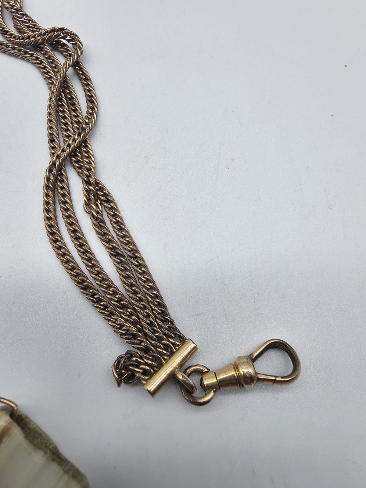 Antique Victorian Gold Filled 4 Strand Mesh Watch Fob Chain Slide Carved Agate